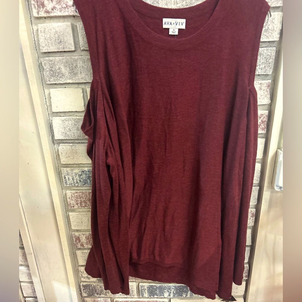 🛍️ AvA & VIV Ladies Size 3X Maroon Long Sleeve With Cut dis